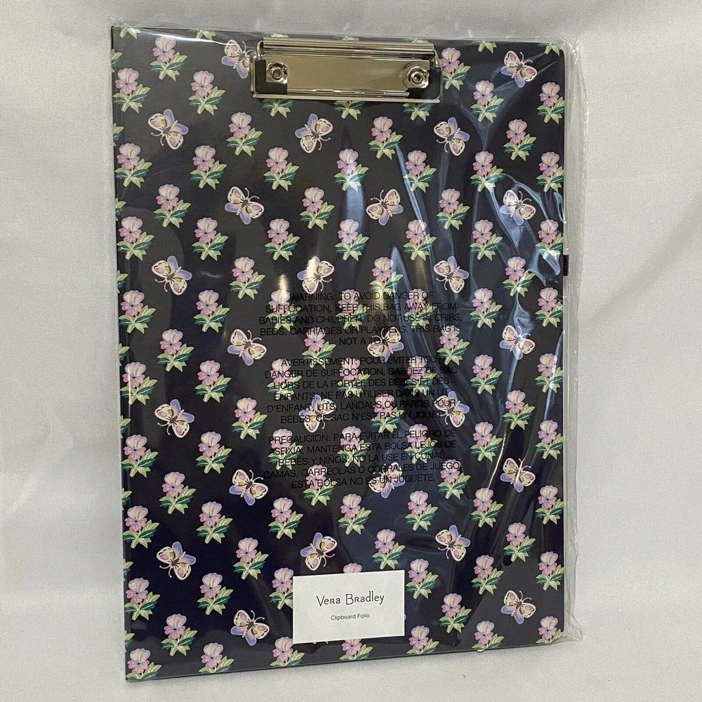 Vera Bradley Clipboard Folio Kinda Katherine Navy Butterflies Flowers w/ notepad